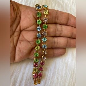 Bundle of 2 Vintage Prong Set Rhinestones Tennis‎ Bracelets Jewelry Lot